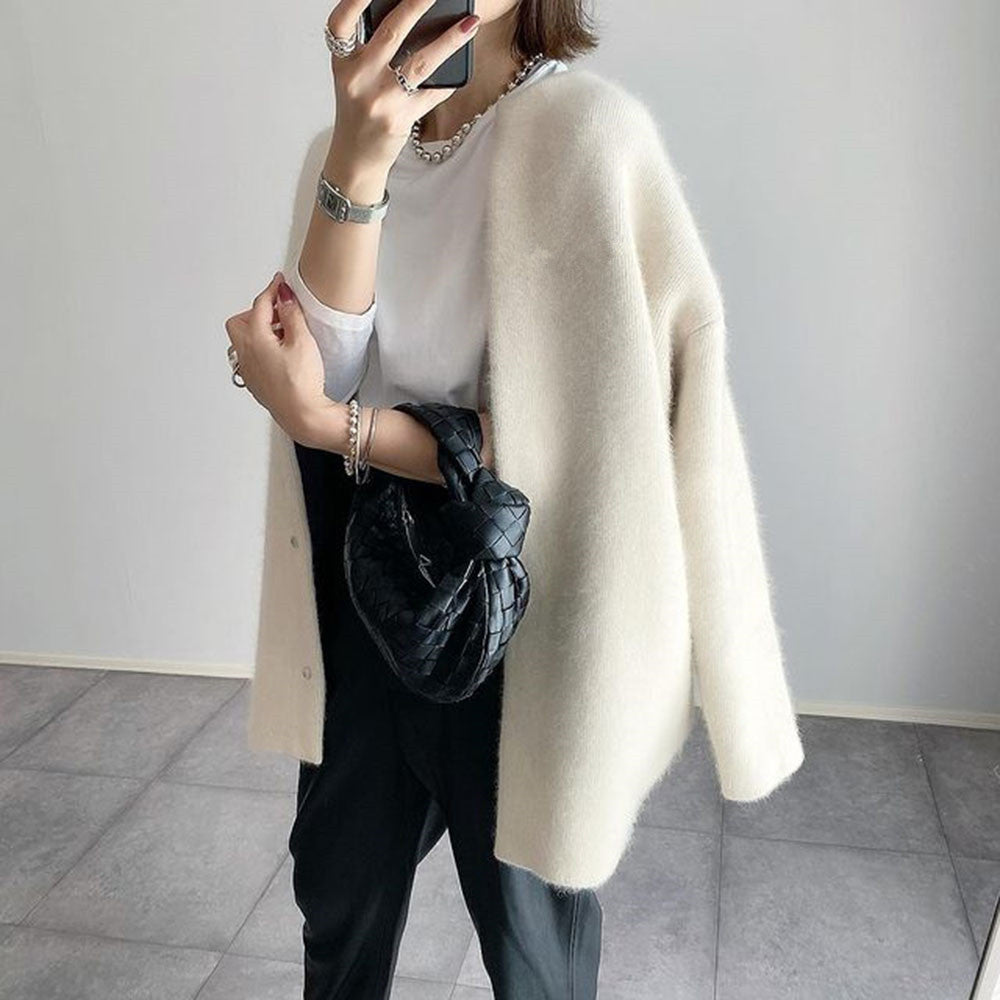 Oversized Longline Knit Cardigan with Round Neck and Button Front - Marl &amp; Mere