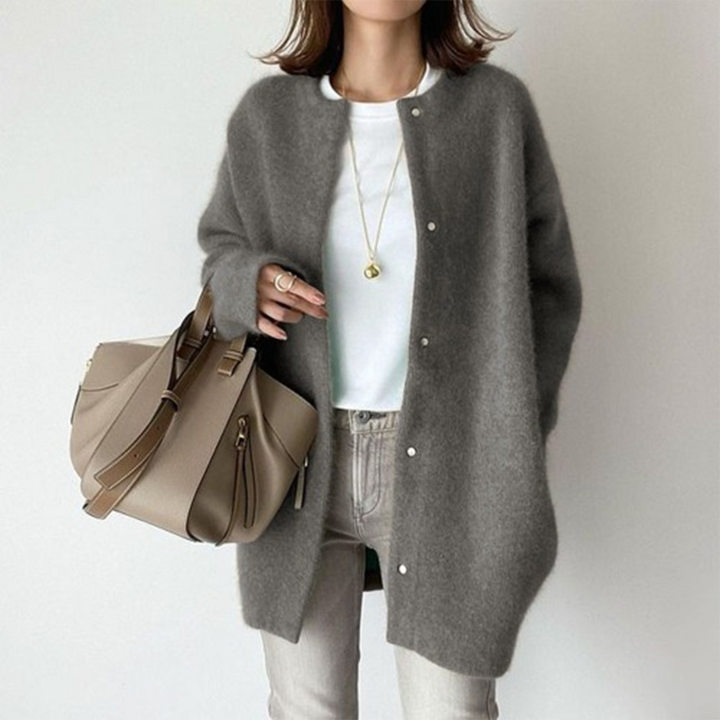 Oversized Longline Knit Cardigan with Round Neck and Button Front - Marl &amp; Mere