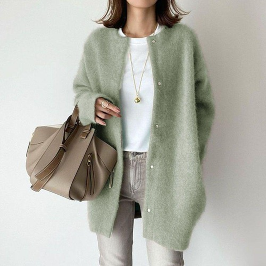 Oversized Longline Knit Cardigan with Round Neck and Button Front - Marl &amp; Mere