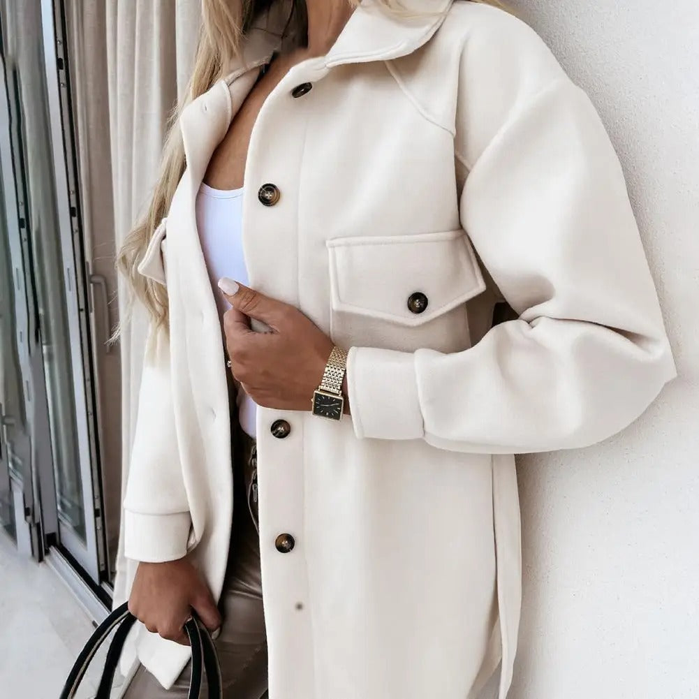 Oversized Wool-Look Shirt Jacket with Patch Pockets