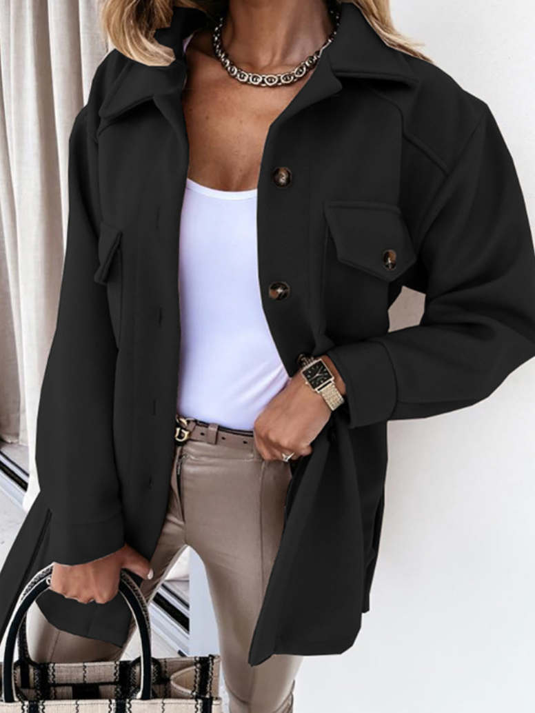 Oversized Wool-Look Shirt Jacket with Patch Pockets