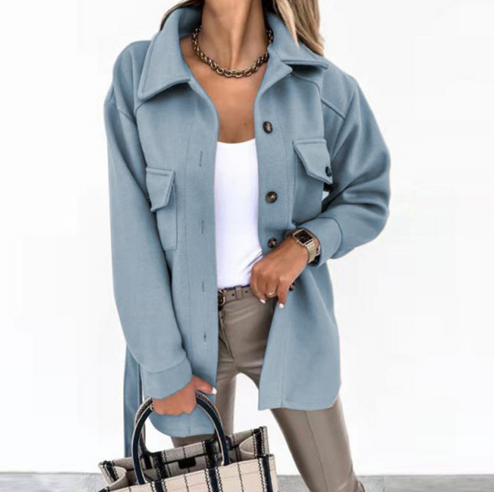 Oversized Wool-Look Shirt Jacket with Patch Pockets