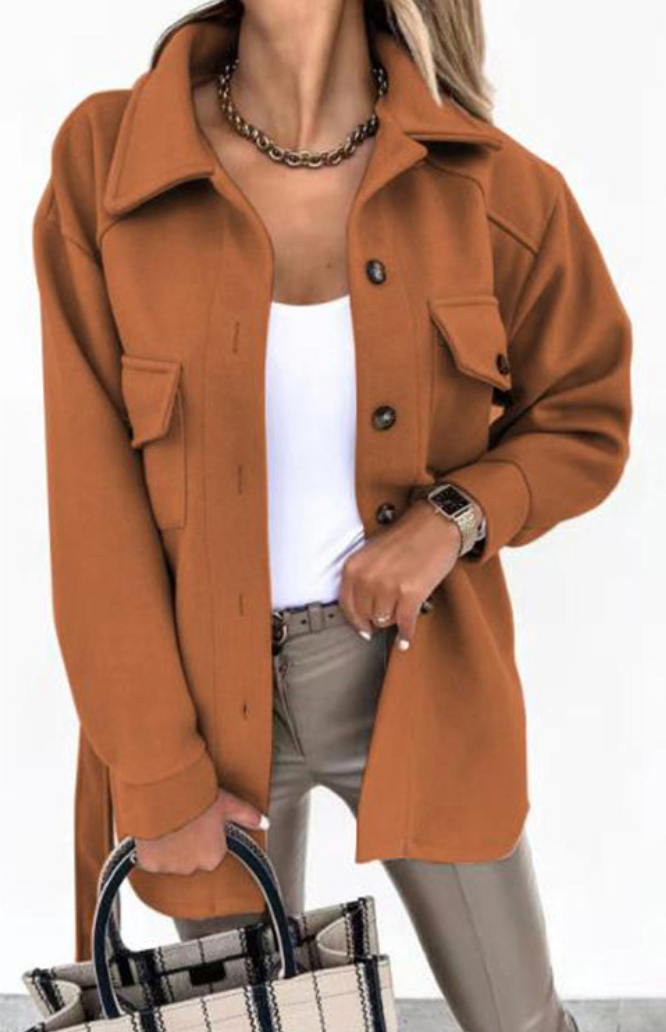 Oversized Wool-Look Shirt Jacket with Patch Pockets