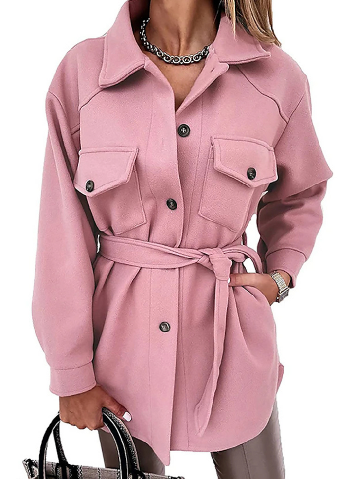 Oversized Wool-Look Shirt Jacket with Patch Pockets