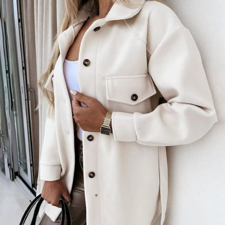 Oversized Wool-Look Shirt Jacket with Patch Pockets - Marl &amp; Mere