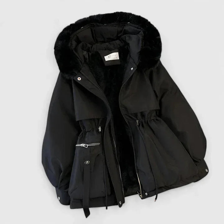 Padded Zip-Up Parka with Faux Fur Hood and Trim