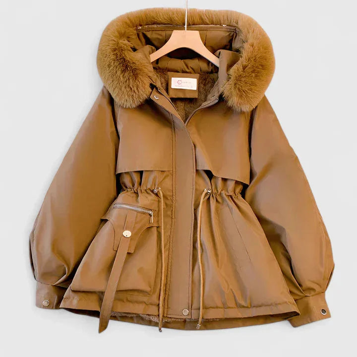 Padded Zip-Up Parka with Faux Fur Hood and Trim - Marl &amp; Mere