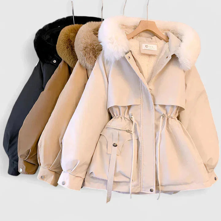 Padded Zip-Up Parka with Faux Fur Hood and Trim - Marl &amp; Mere