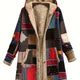 Patchwork Print Hooded Longline Jacket with Plush Lining