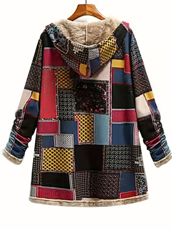 Patchwork Print Hooded Longline Jacket with Plush Lining - Marl &amp; Mere