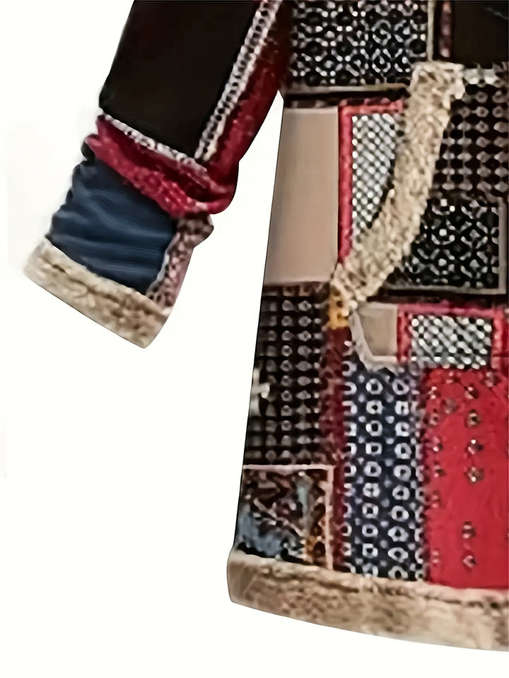 Patchwork Print Hooded Longline Jacket with Plush Lining - Marl &amp; Mere