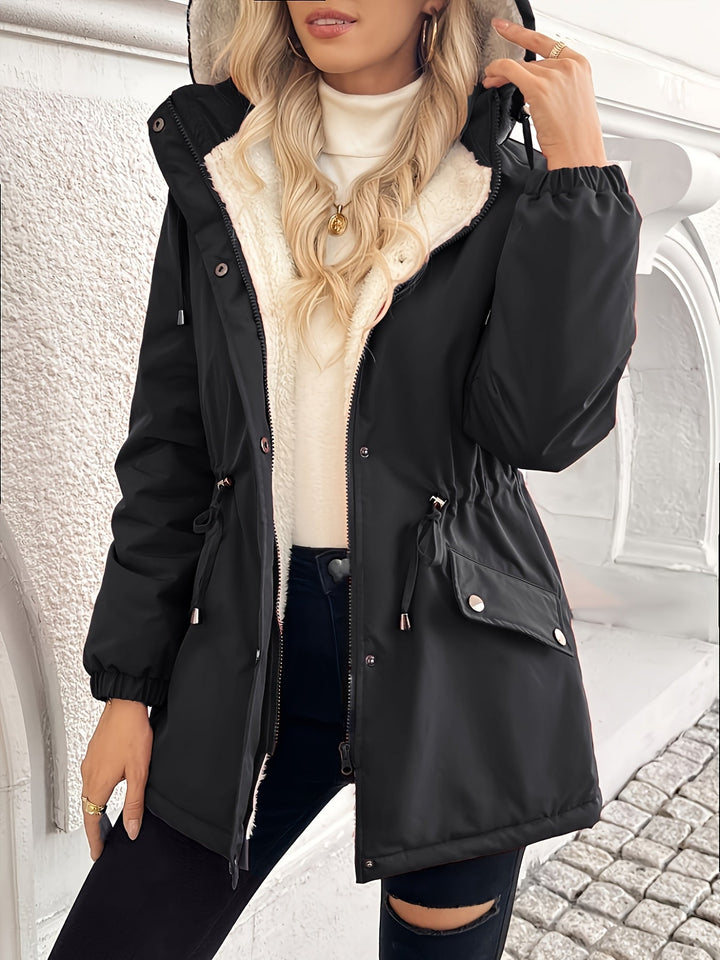 Plush-Lined Hooded Jacket with Zip and Snap Front - Marl &amp; Mere