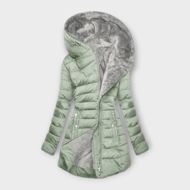 Quilted Hooded Puffer Coat with Faux Fur Lining and Zip Front - Marl &amp; Mere