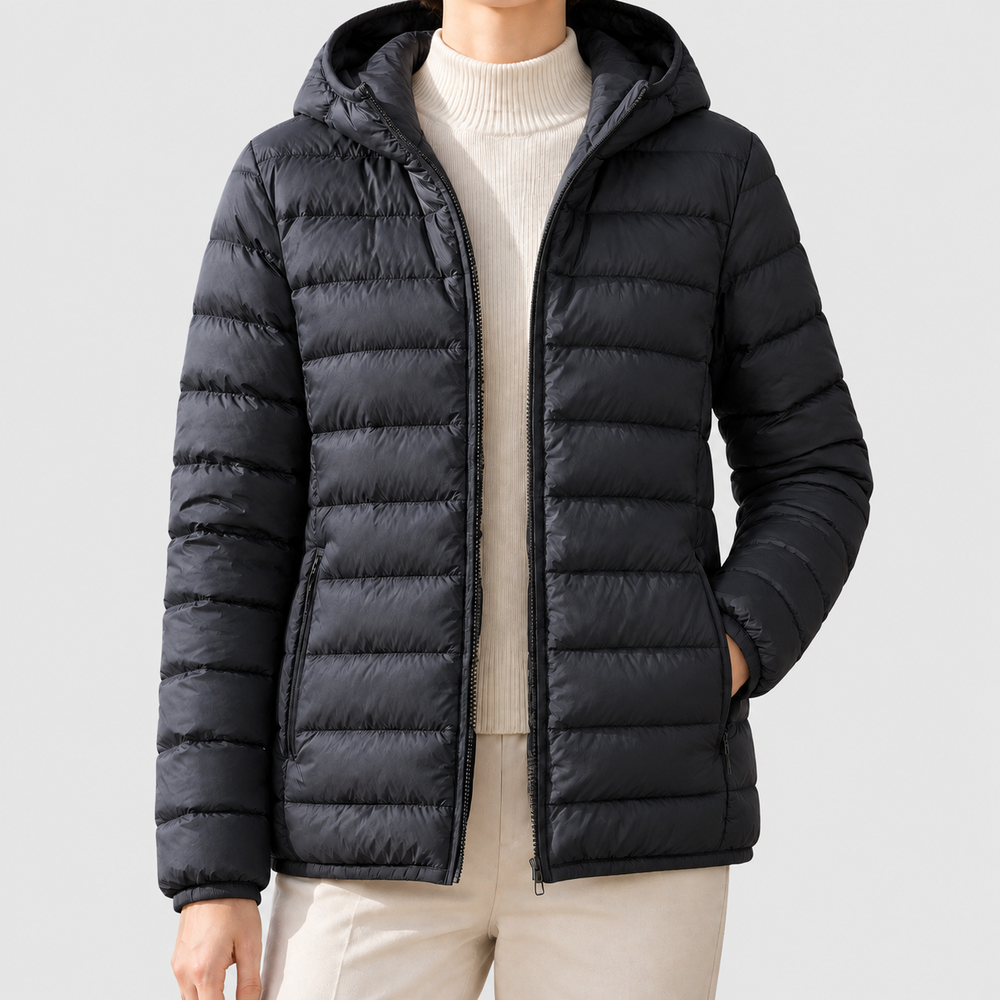 Quilted Hooded Puffer Jacket with Full Zip and Zipped Pockets