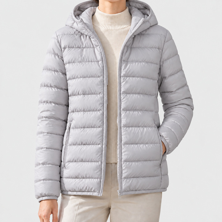 Quilted Hooded Puffer Jacket with Full Zip and Zipped Pockets - Marl &amp; Mere