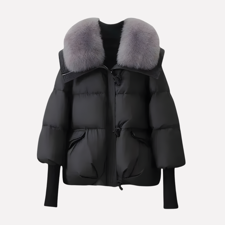 Quilted Puffer Jacket with Detachable Faux Fur Collar