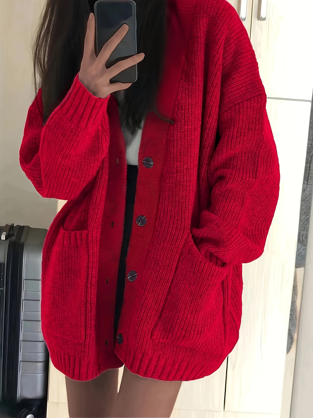 Relaxed Chunky Rib Knit Cardigan with Button Front and Pockets - Marl & Mere