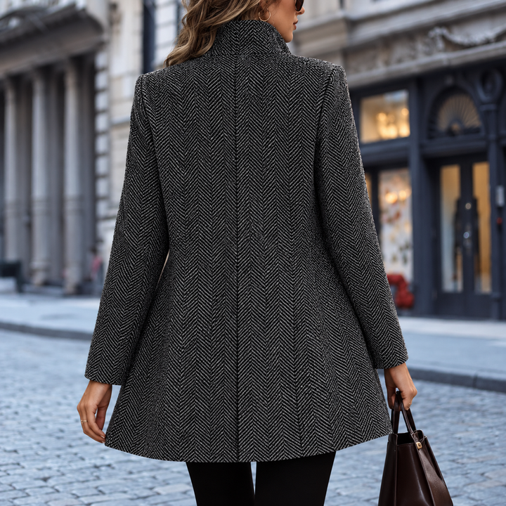 Relaxed Open Front Herringbone Wool-Look Coat in Mid-Thigh Length