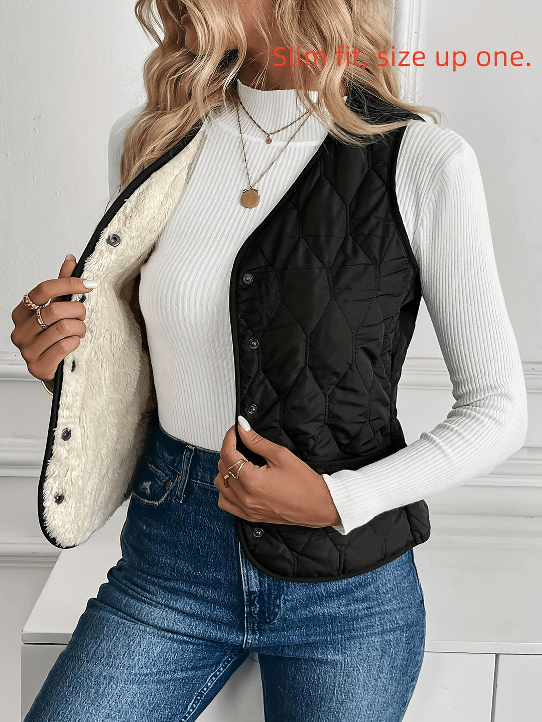 Reversible Quilted Plush Gilet with Snap Front