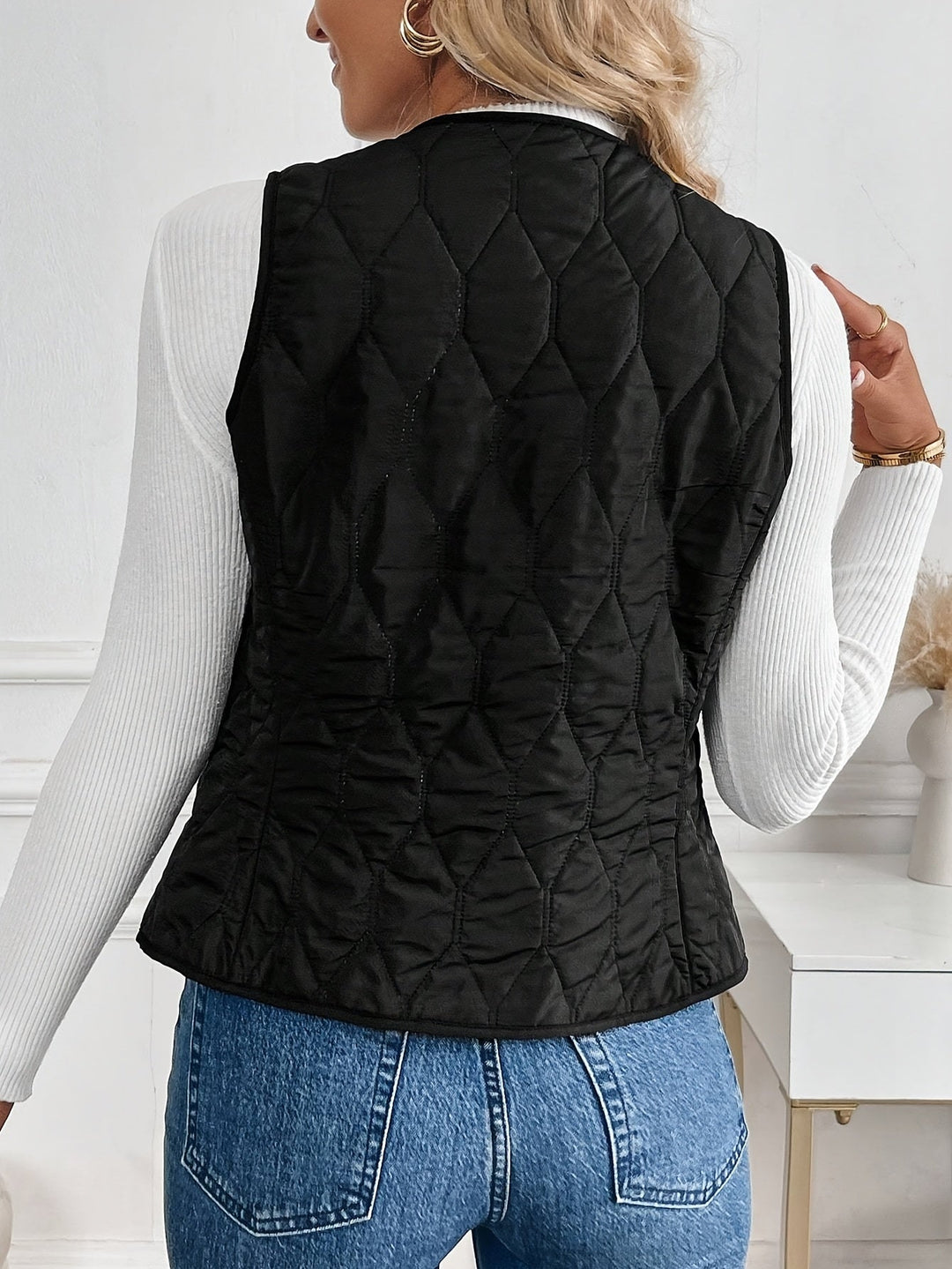 Reversible Quilted Plush Gilet with Snap Front