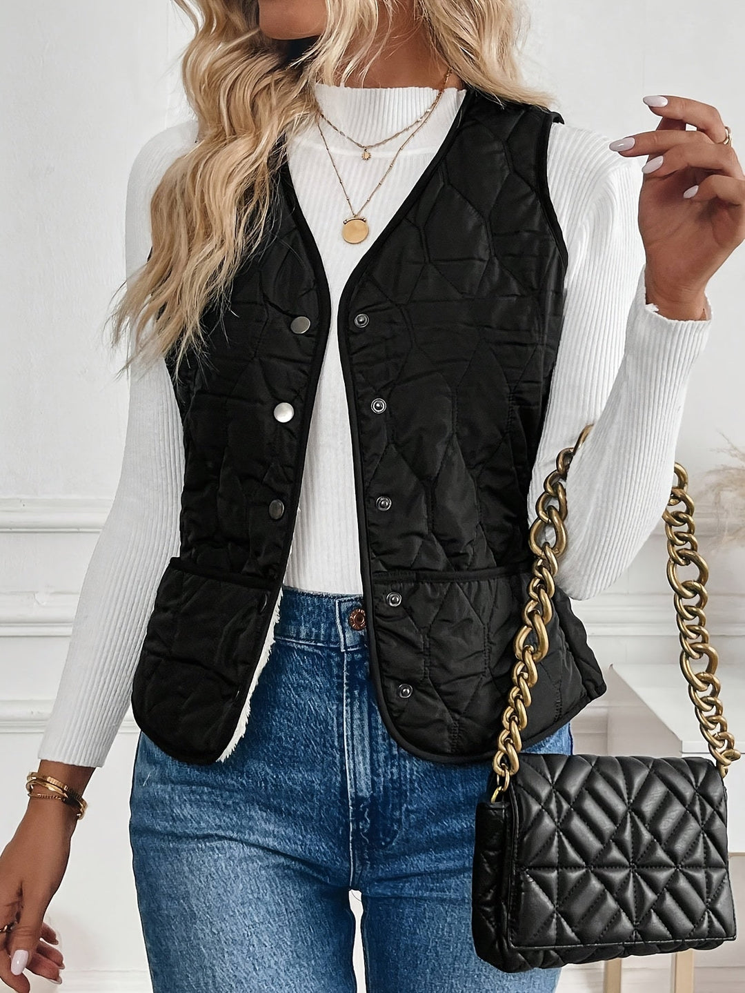 Reversible Quilted Plush Gilet with Snap Front