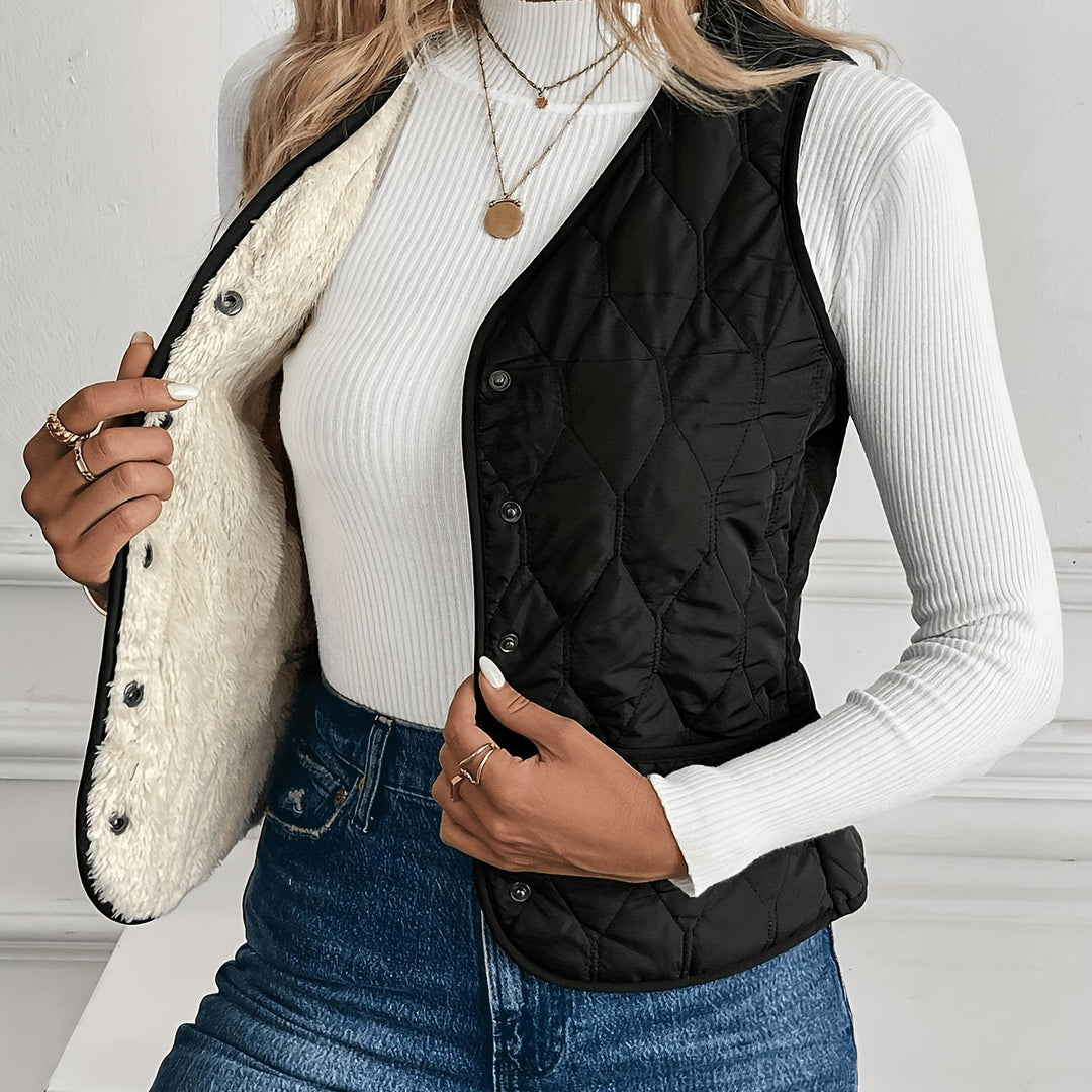 Reversible Quilted Plush Gilet with Snap Front - Marl & Mere
