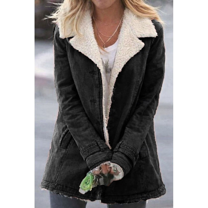 Sherpa-Lined Coat with Turndown Collar and Button Front