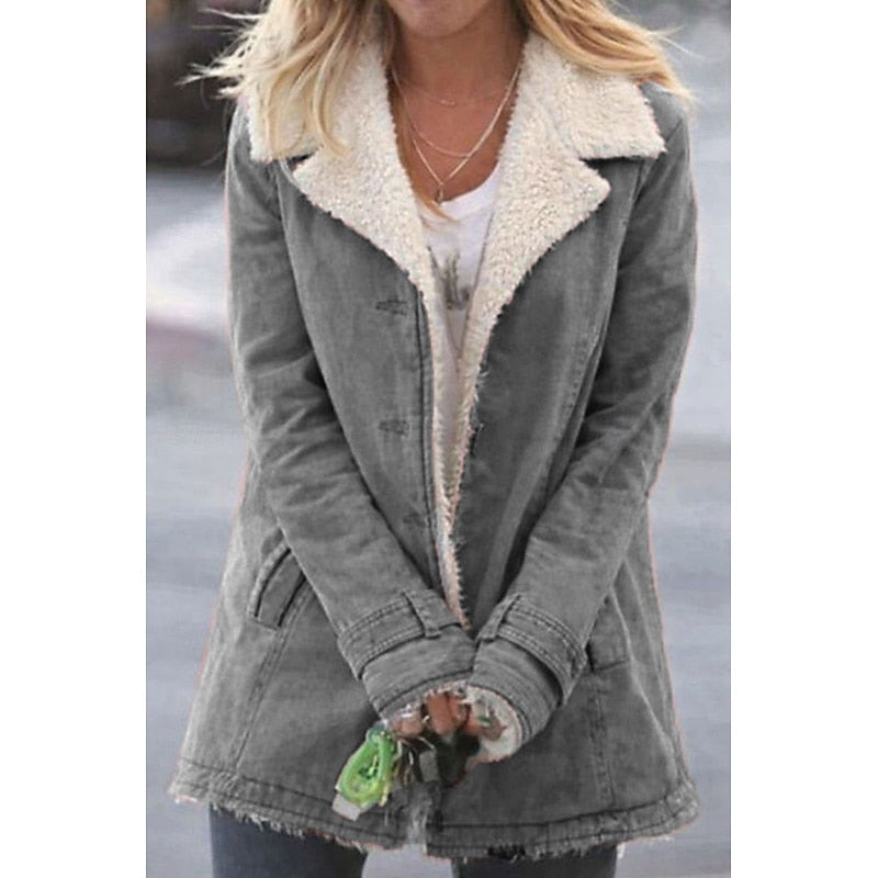 Sherpa-Lined Coat with Turndown Collar and Button Front - Marl & Mere