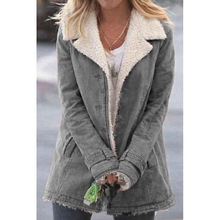 Sherpa-Lined Coat with Turndown Collar and Button Front - Marl &amp; Mere