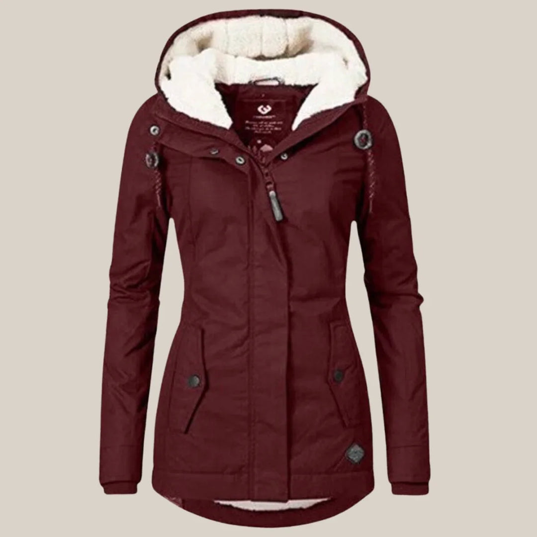 Sherpa-Lined Hooded Quilted Jacket with Drawstring Hood and Zip Front