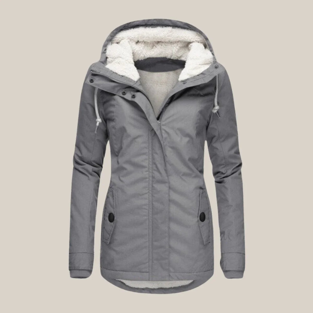 Sherpa-Lined Hooded Quilted Jacket with Drawstring Hood and Zip Front