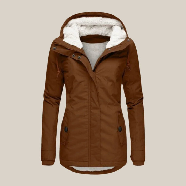 Sherpa-Lined Hooded Quilted Jacket with Drawstring Hood and Zip Front