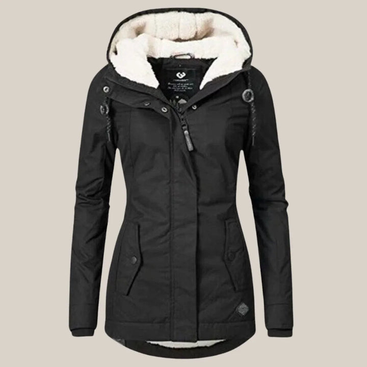 Sherpa-Lined Hooded Quilted Jacket with Drawstring Hood and Zip Front