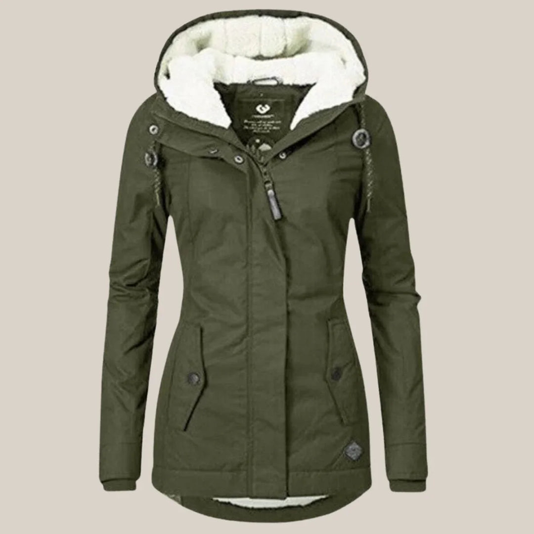 Sherpa-Lined Hooded Quilted Jacket with Drawstring Hood and Zip Front