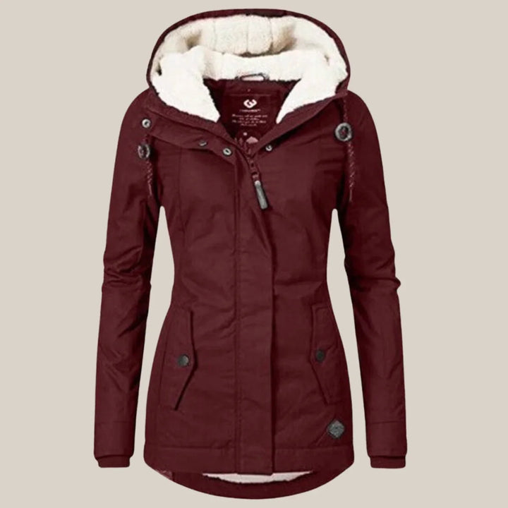 Sherpa-Lined Hooded Quilted Jacket with Drawstring Hood and Zip Front