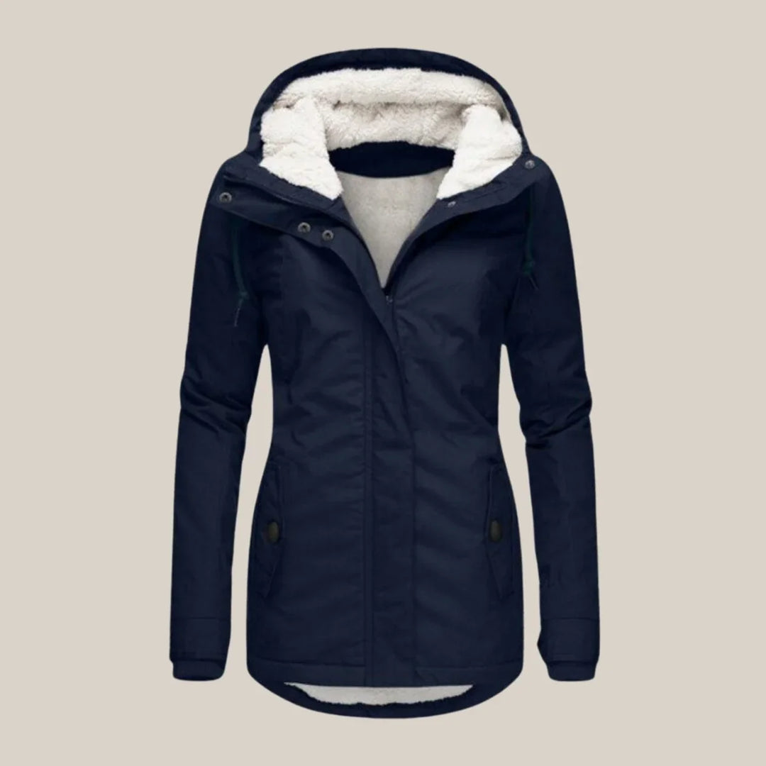 Sherpa-Lined Hooded Quilted Jacket with Drawstring Hood and Zip Front - Marl & Mere