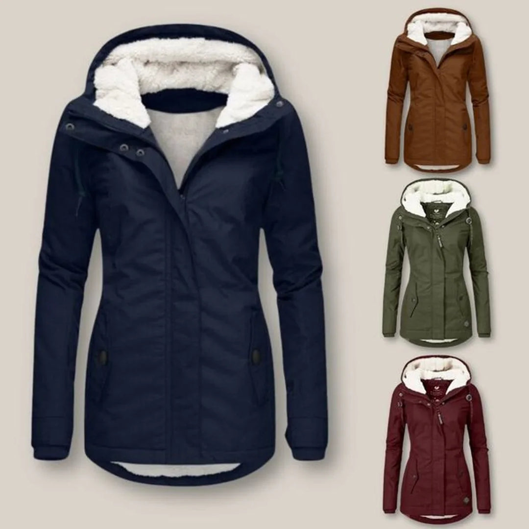 Sherpa-Lined Hooded Quilted Jacket with Drawstring Hood and Zip Front - Marl &amp; Mere