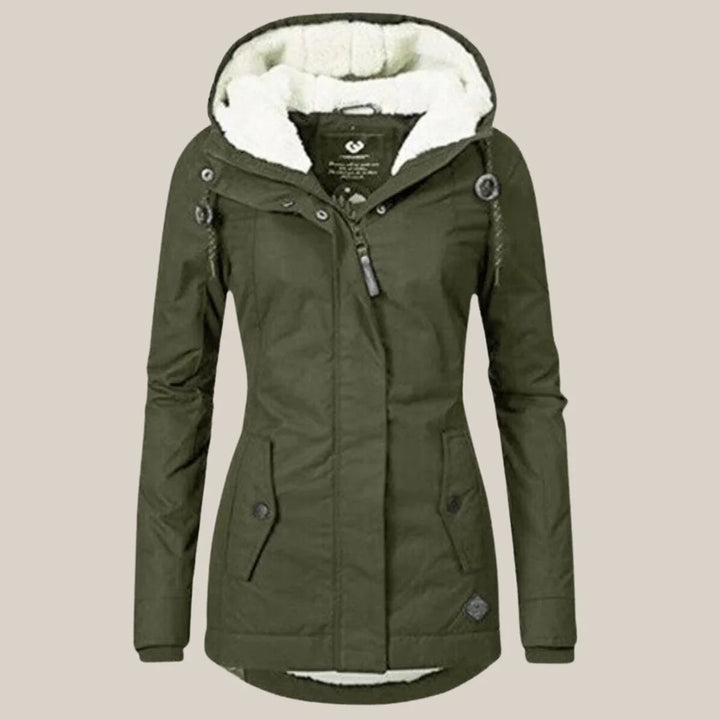 Sherpa-Lined Hooded Quilted Jacket with Drawstring Hood and Zip Front - Marl &amp; Mere