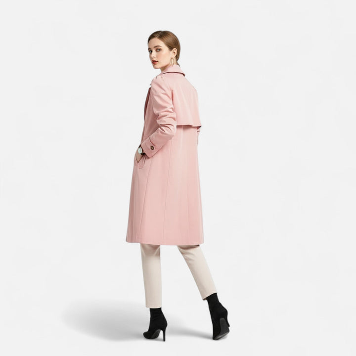 Single-Breasted Trench Coat with Lapel Collar and Back Yoke