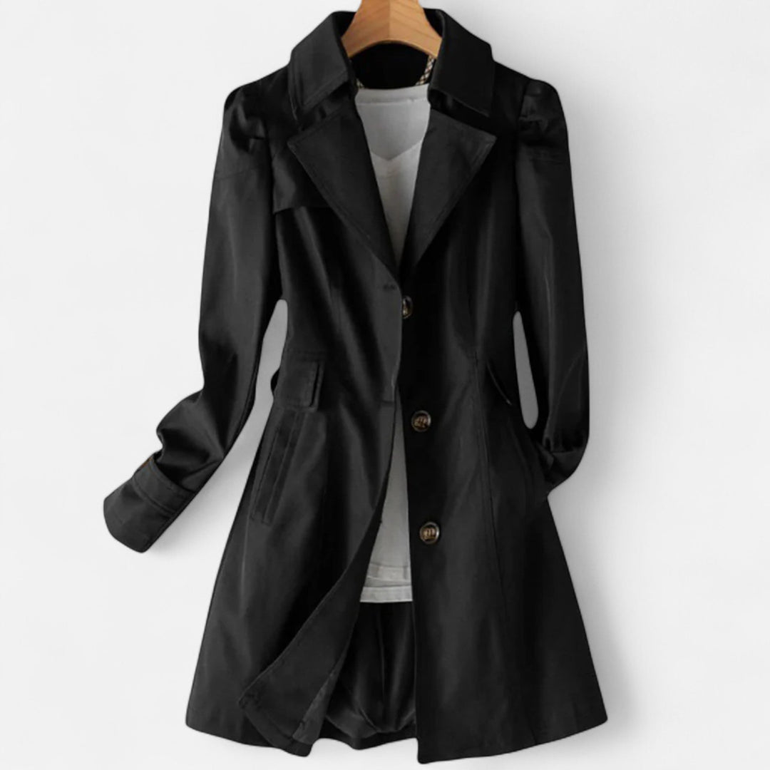 Single-Breasted Trench Coat with Lapel Collar and Back Yoke