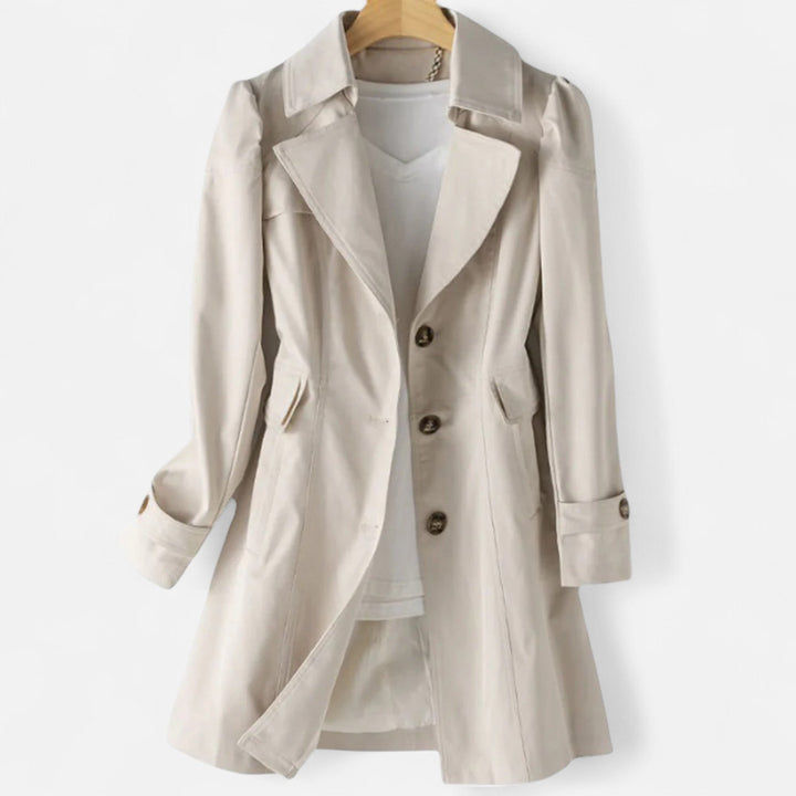 Single-Breasted Trench Coat with Lapel Collar and Back Yoke