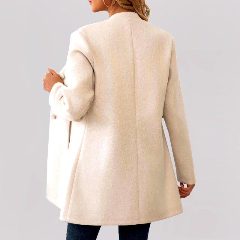 Stand-Collar Button-Front Mid-Length Coat with Side Pockets - Marl &amp; Mere