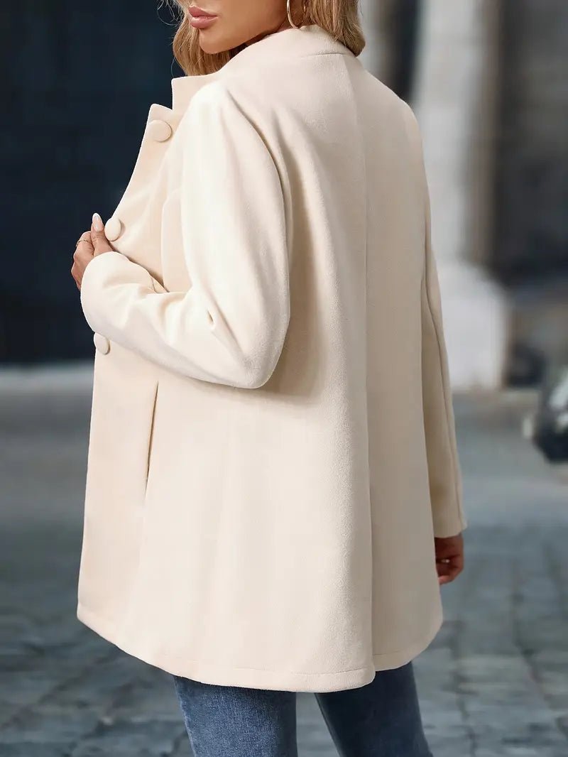 Stand Collar Tailored Coat with Button Front and Side Pockets - Marl &amp; Mere
