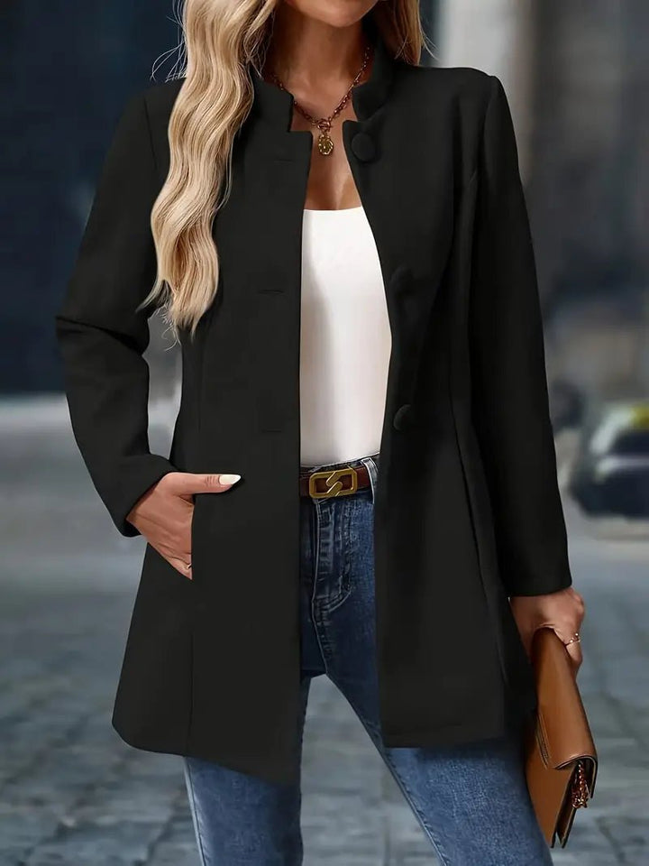 Stand Collar Tailored Coat with Button Front and Side Pockets - Marl &amp; Mere