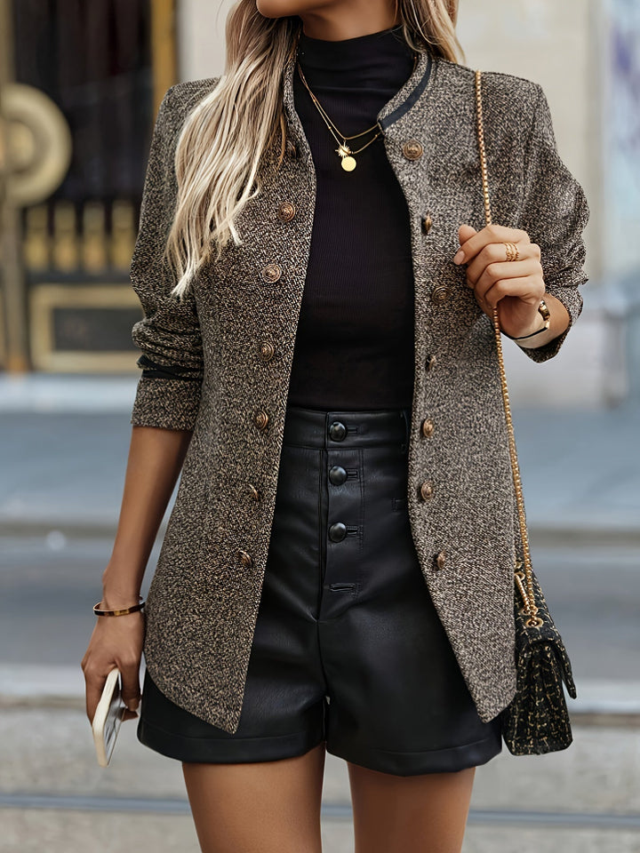 Structured Button-Front Jacket with Stand Collar