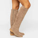 Suede Knee-High Boots with Block Heel and Side Zip