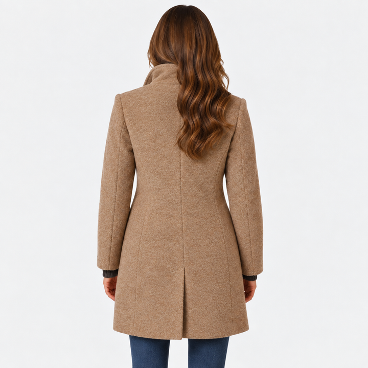 Tailored Long Wool-Blend Coat with Structured Stand Collar