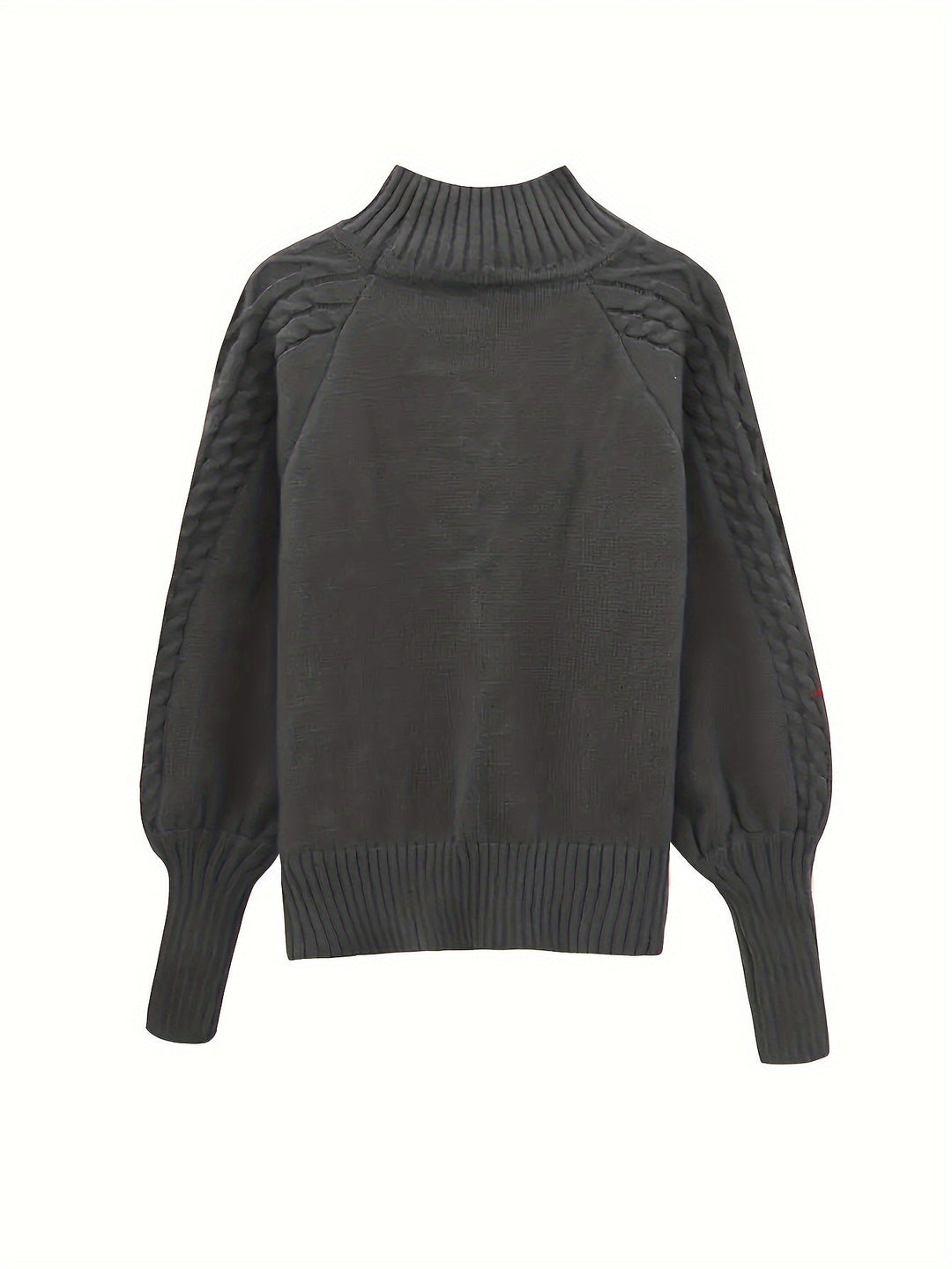 Textured Knit Half-Collar Jumper with Balloon Sleeves
