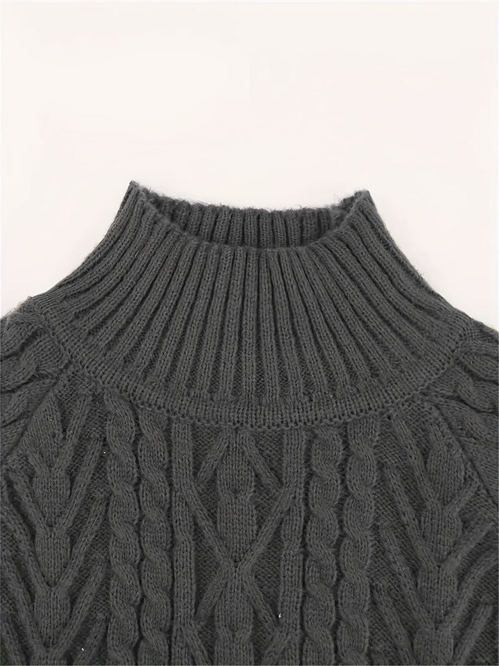 Textured Knit Half-Collar Jumper with Balloon Sleeves