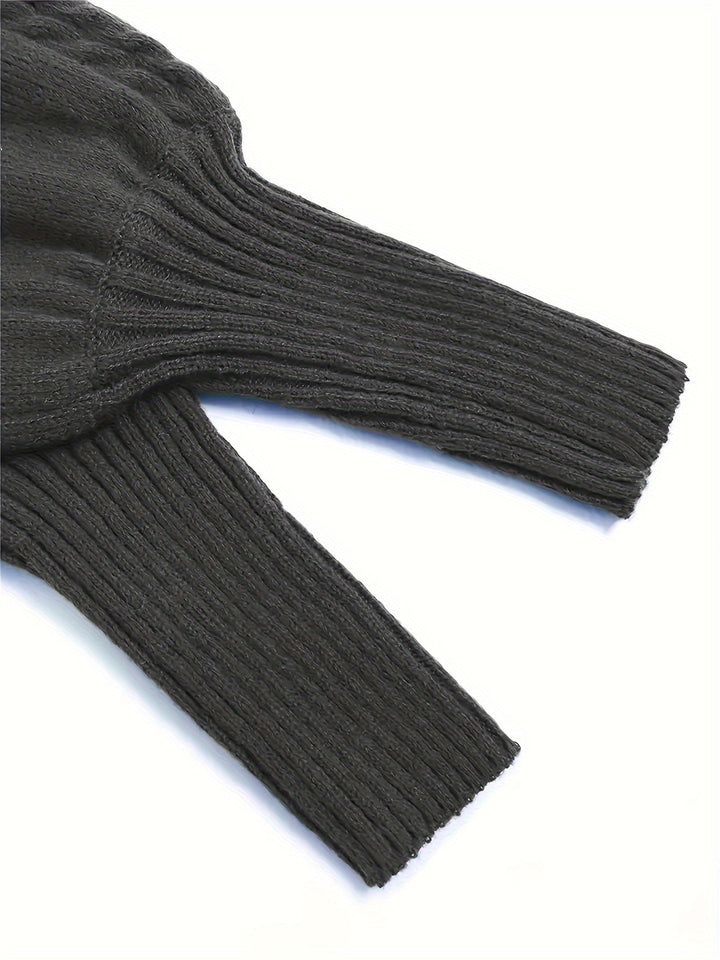 Textured Knit Half-Collar Jumper with Balloon Sleeves